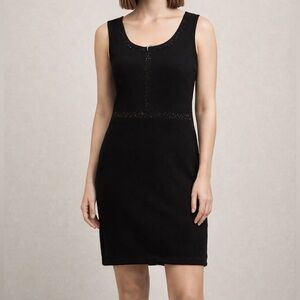 Vintage Saint John NWT Black knitted Tank Dress with black shiny stones size 14